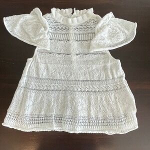 Anthropologie XXS‎ White Crochet Lace Flutter Sleeve Mock Neck Top